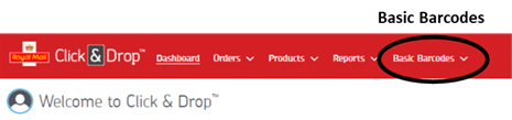 Basic Barcodes - current login in Click & Drop