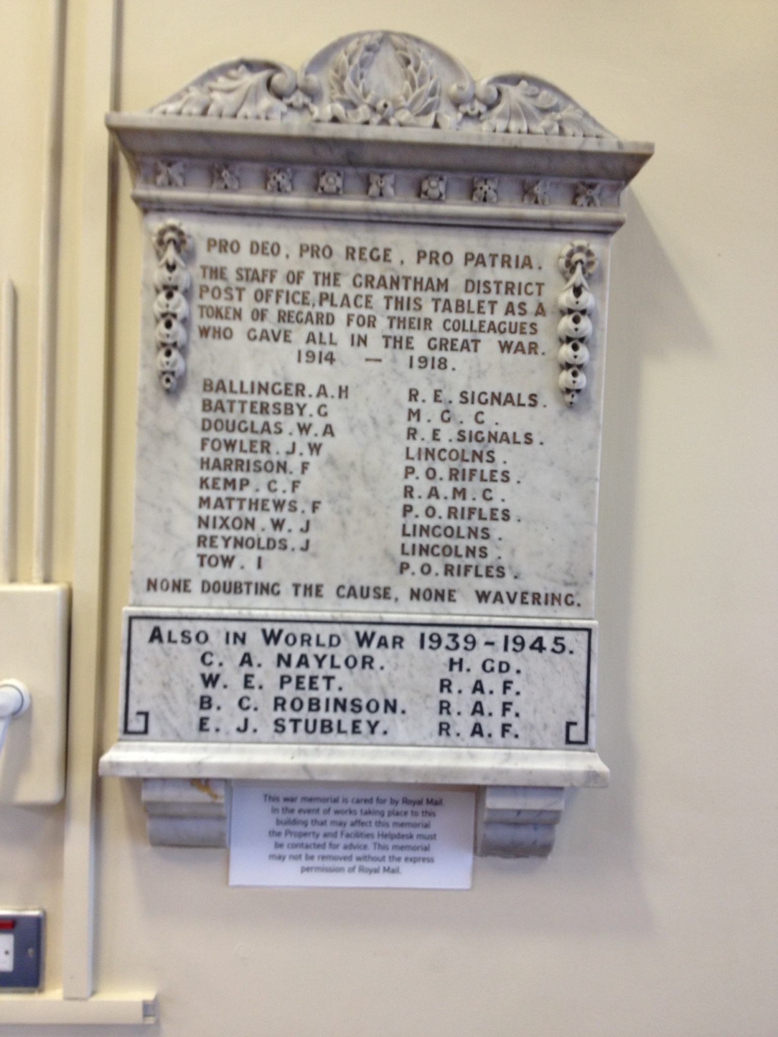 Grantham District Post Office War Memorials