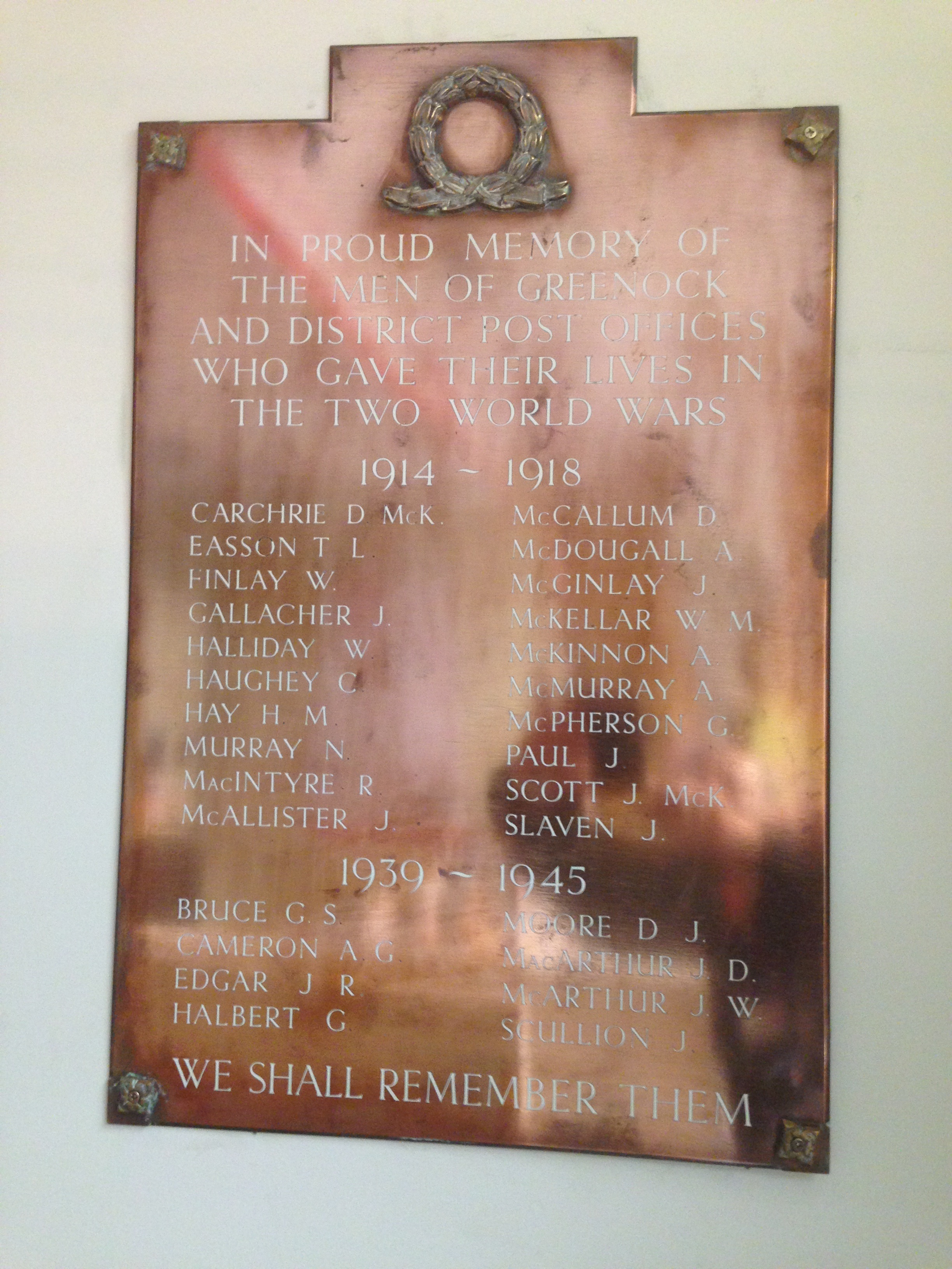 Greenock and District Post Offices Memorial