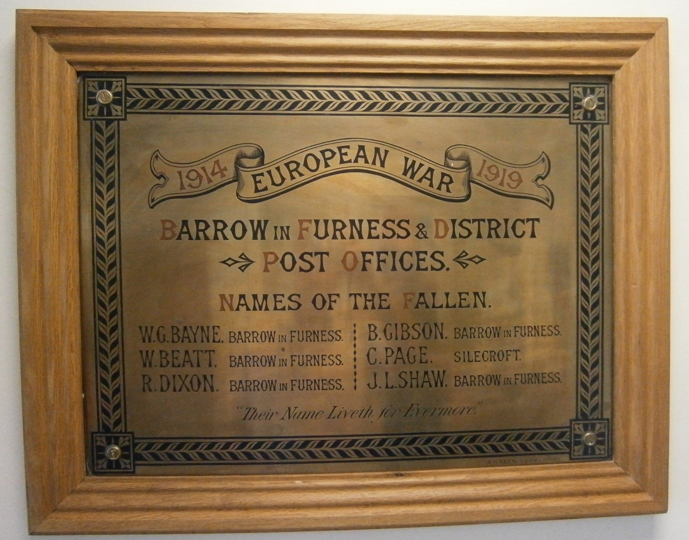 Barrow In Furness and District Post Offices War Memorial