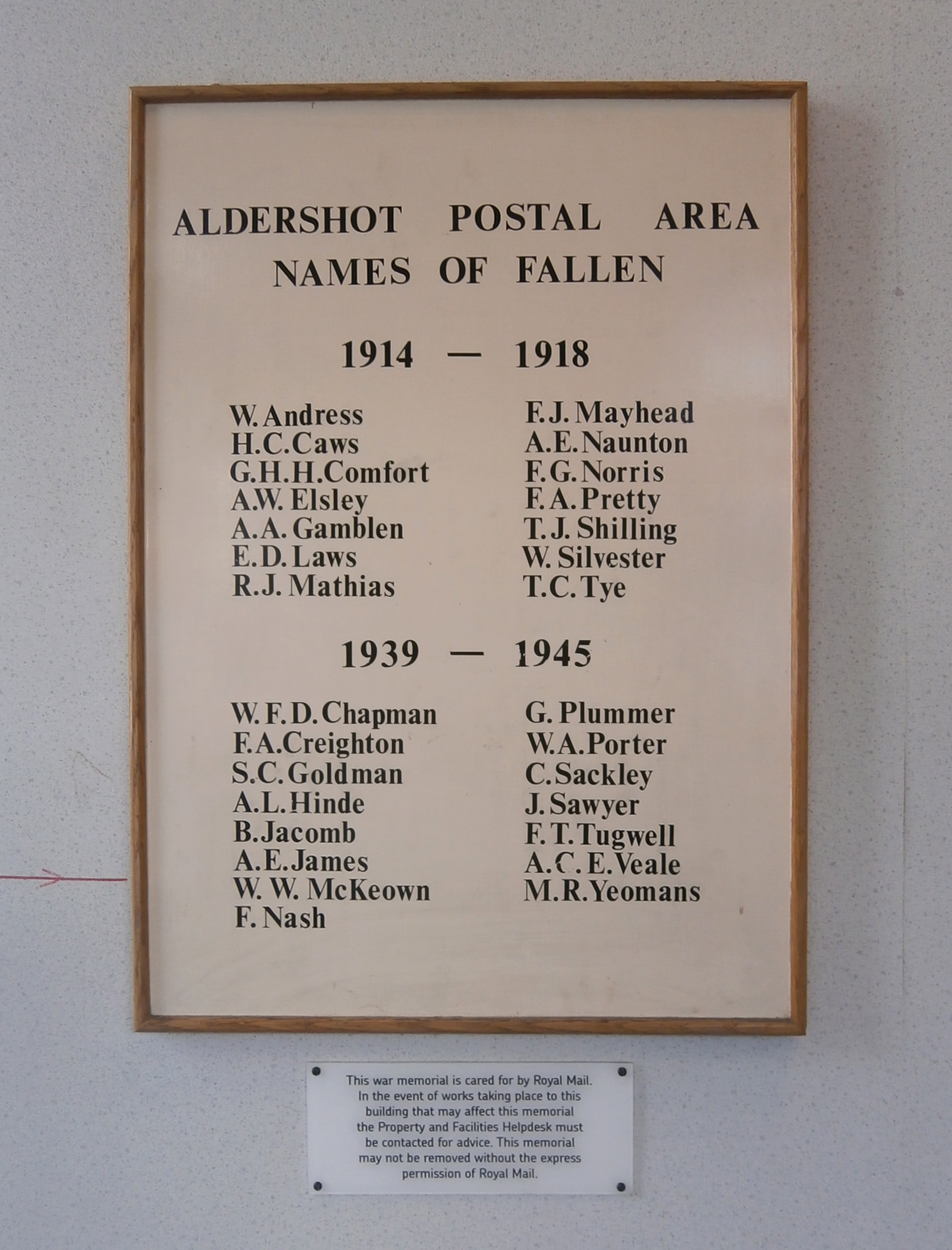 Aldershot Postal Area War Memorial