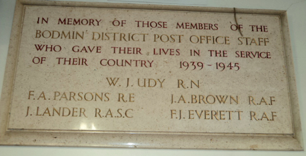 Bodmin District Post Office Staff War Memorial