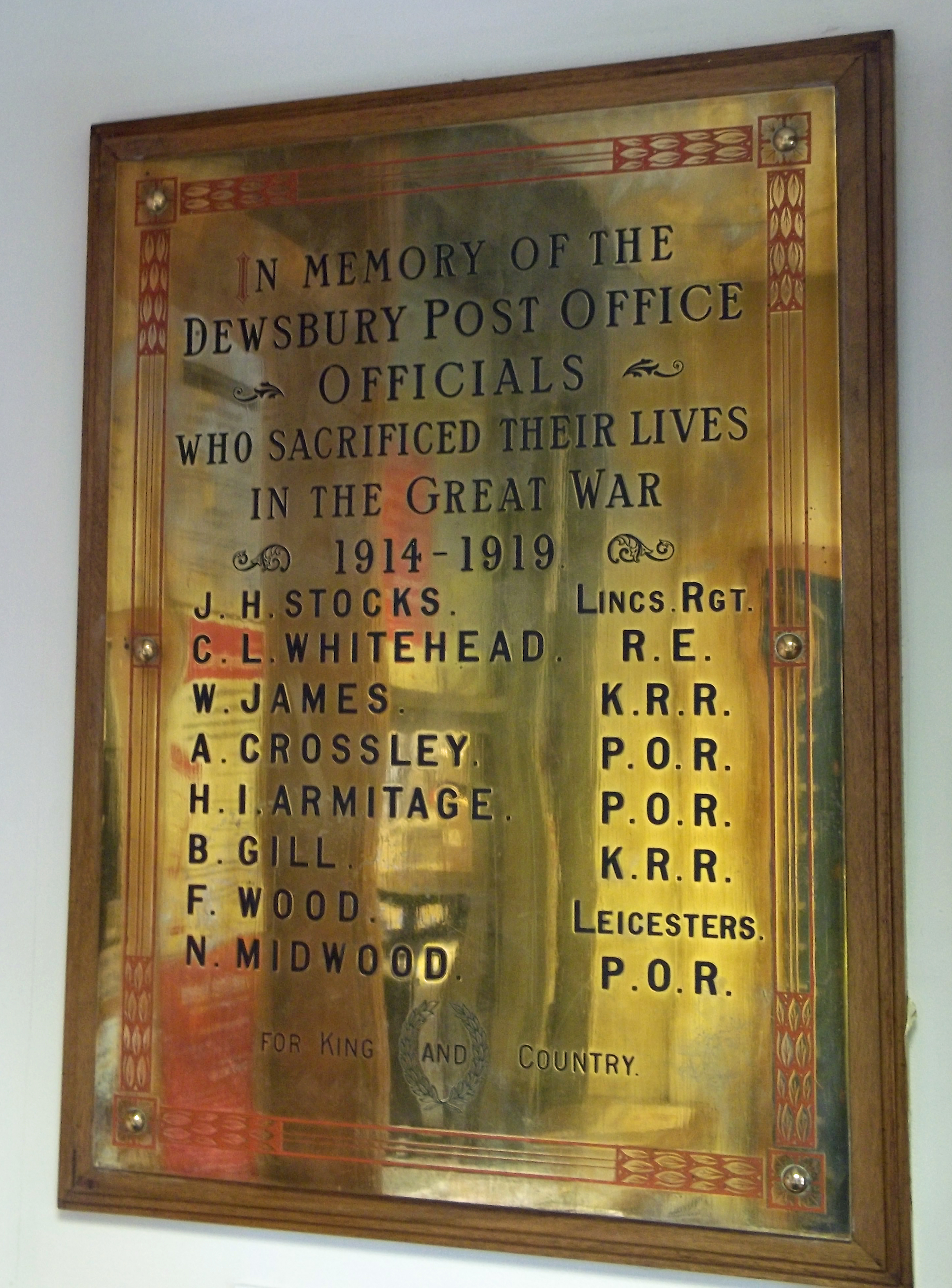 Dewsbury Post Office Officials War Memorial