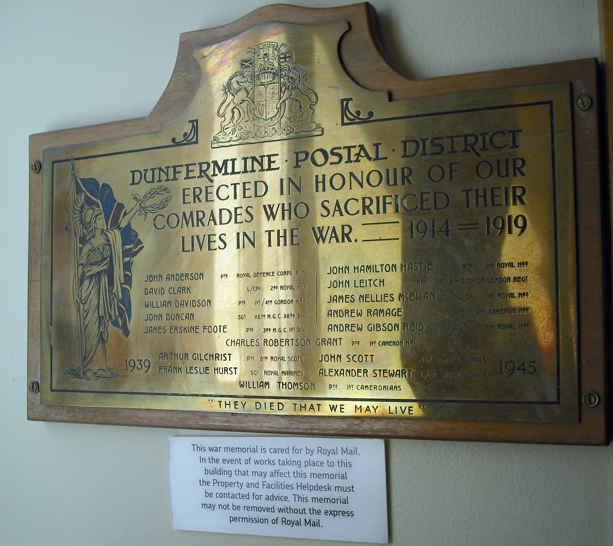 Dunfermline Postal District War Memorial