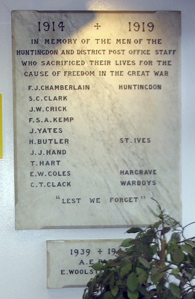 Huntingdon and District Post Office Staff War Memorial