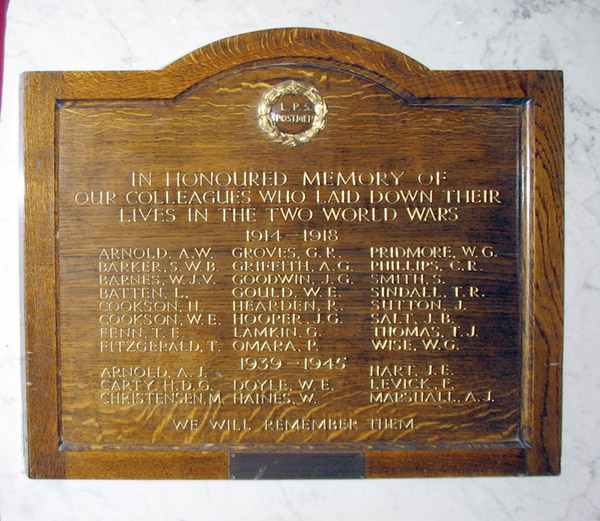 London Postal Service Postmen War Memorial