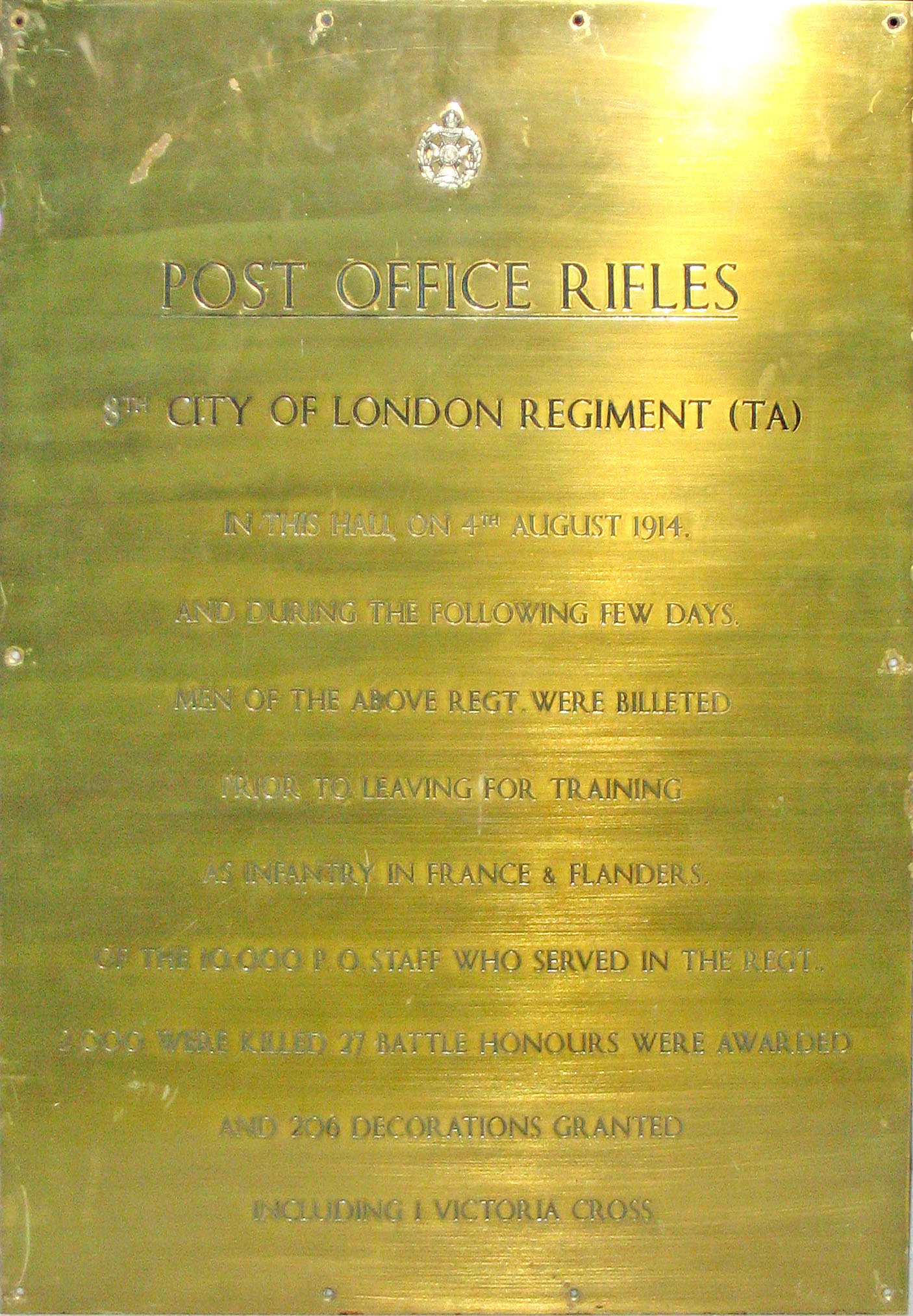 Post Office Rifles (King Edward Building Billet) War Memorial