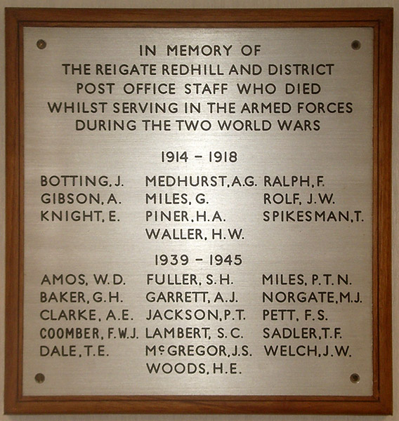 Reigate, Redhill & District Post Office Staff War Memorial