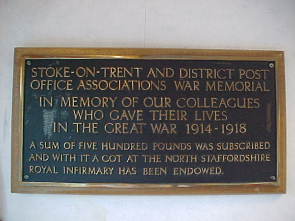 Stoke on Trent and District Post Office Association War Memorial