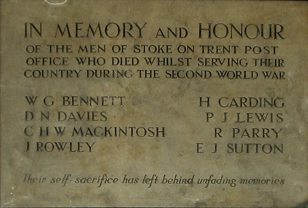 Stoke on Trent Post Office War Memorial